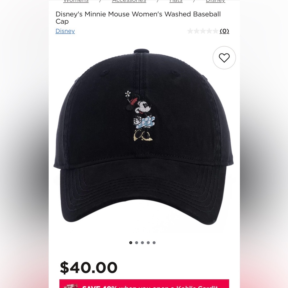 Black Minnie Disney Baseball Hat Adjustable NWT